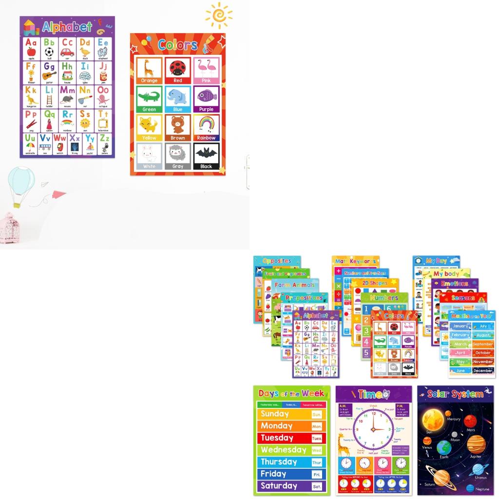 Kids Education Charts - Gráficos coloridos carteles aprendizaje animales, frutas