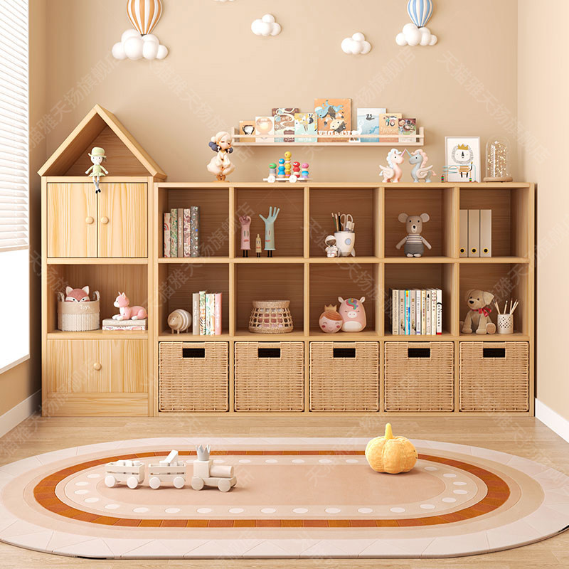 Montessori Shelf Toy - Estantería de madera maciza para libros.